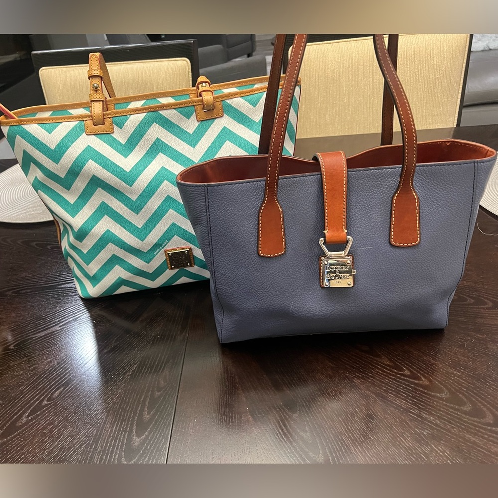2 AUTHENTIC Dooney and Bourke Leather Blue Tote Purse Bundle